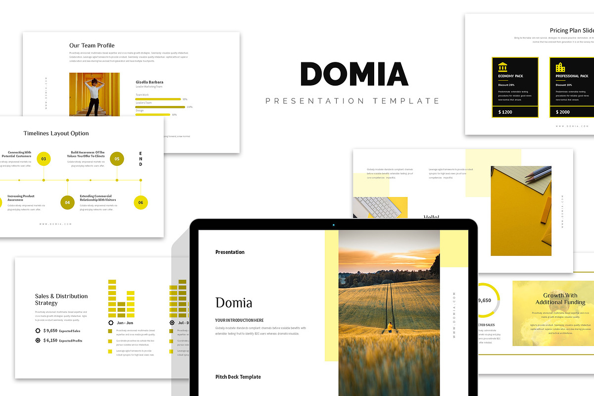 Domia : Yellow Pitch Deck Powerpoint in PowerPoint Templates - product preview 8