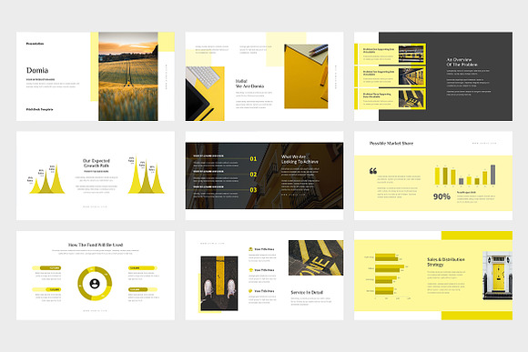 Domia : Yellow Pitch Deck Powerpoint in PowerPoint Templates - product preview 1