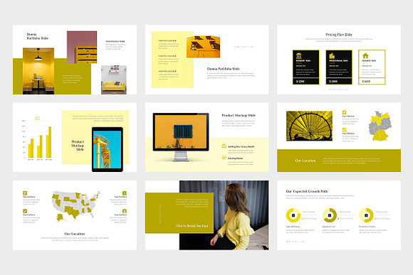 Domia : Yellow Pitch Deck Powerpoint in PowerPoint Templates - product preview 3