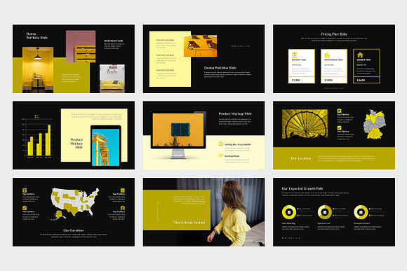Domia : Yellow Pitch Deck Powerpoint in PowerPoint Templates - product preview 9