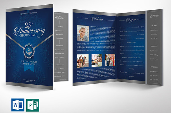 Blue Silver Anniversary Program Word in Brochure Templates - product preview 1