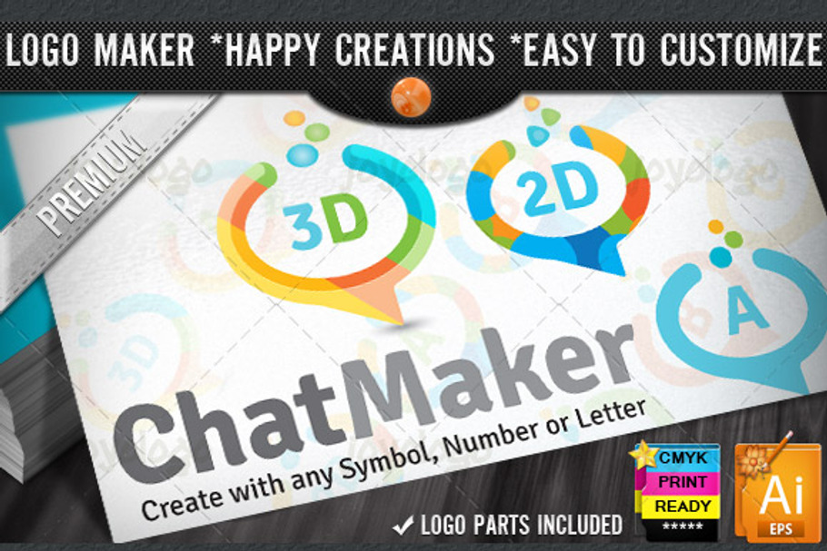 Flat 2D 3D Chat Logo Maker Set