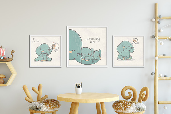 Baby Elephant Watercolor and vector