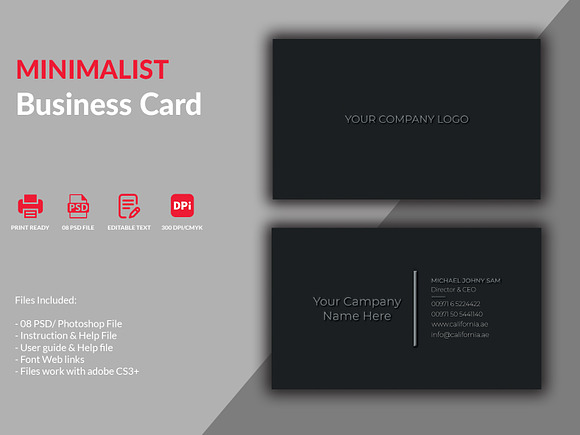 Black Minimalist Business Card in Business Card Templates - product preview 2