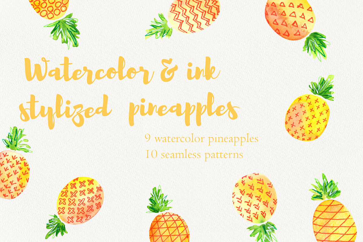 Watercolor pineapples in Illustrations - product preview 8