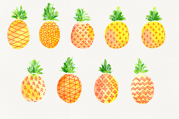 Watercolor pineapples in Illustrations - product preview 1