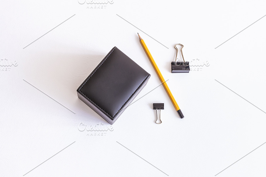 Mockup. Black leather box and pencil in Product Mockups - product preview 8