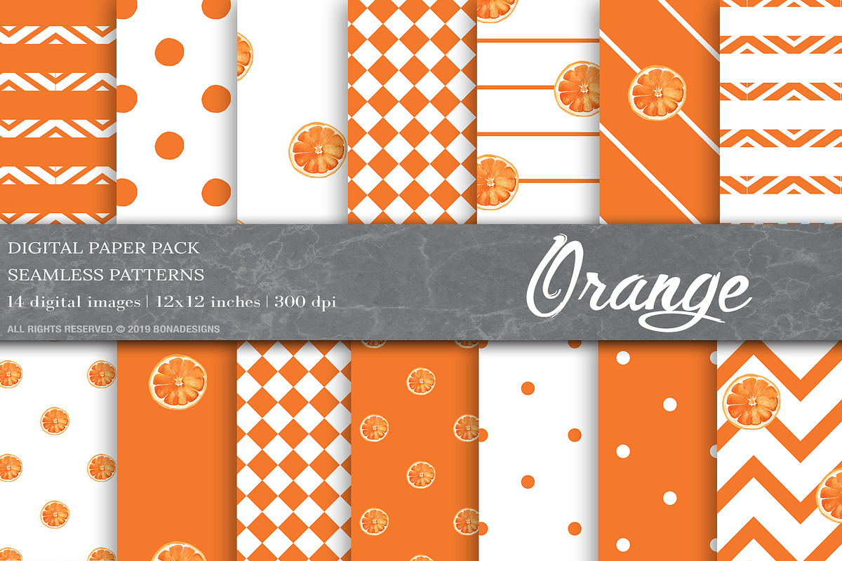 Summer Digital Paper, Orange Pattern in Patterns - product preview 8