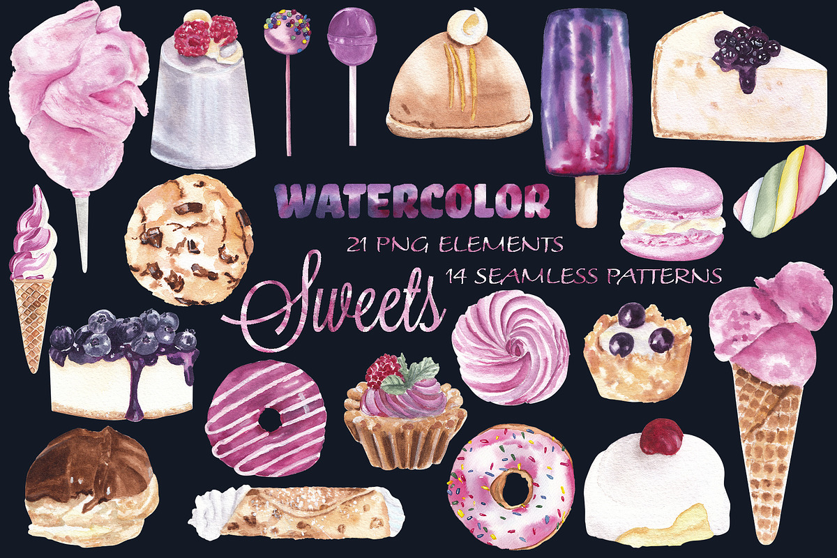 Sweets & desserts clipart & patterns in Illustrations - product preview 8