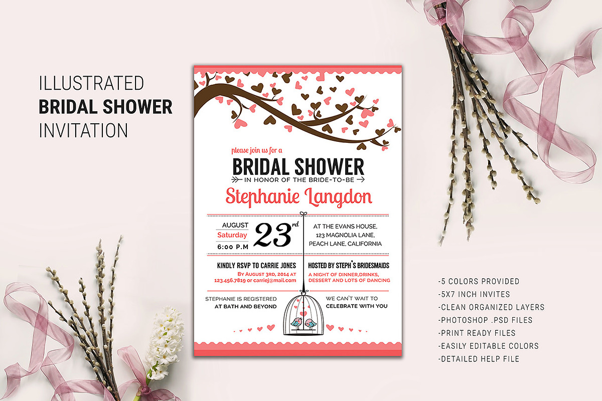 Illustrated Bridal Shower Invite in Card Templates - product preview 8