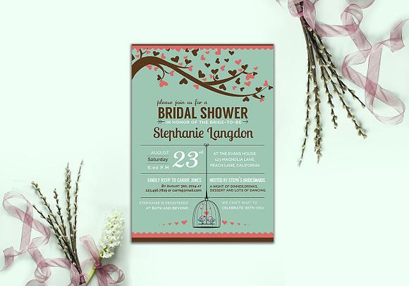 Illustrated Bridal Shower Invite in Card Templates - product preview 2