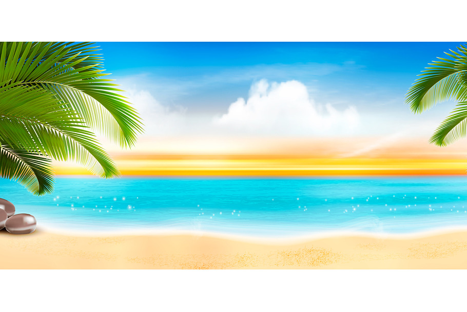 Tropical beach with palm and ocean in Illustrations - product preview 8