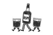 Rum walks on its feet sketch vector