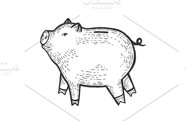 Piggy bank sketch engraving vector