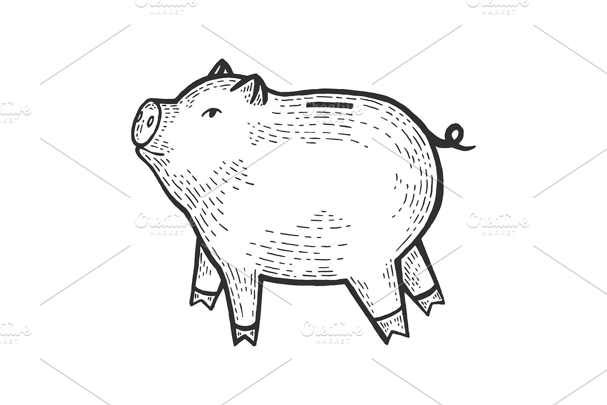 Piggy bank sketch engraving vector in Graphics - product preview 8