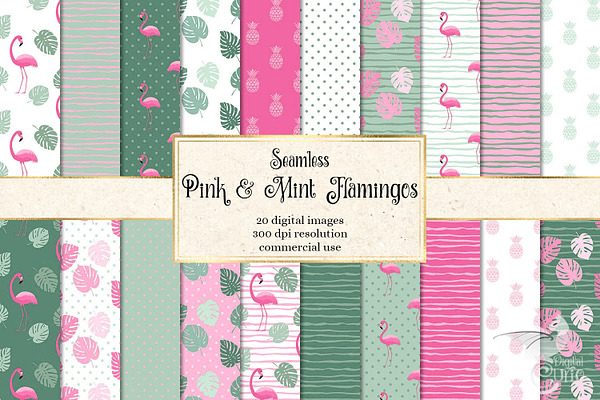 Pink & Mint Flamingo Patterns