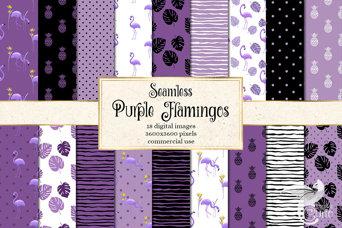 Purple Flamingo Digital Paper in Patterns - product preview 8