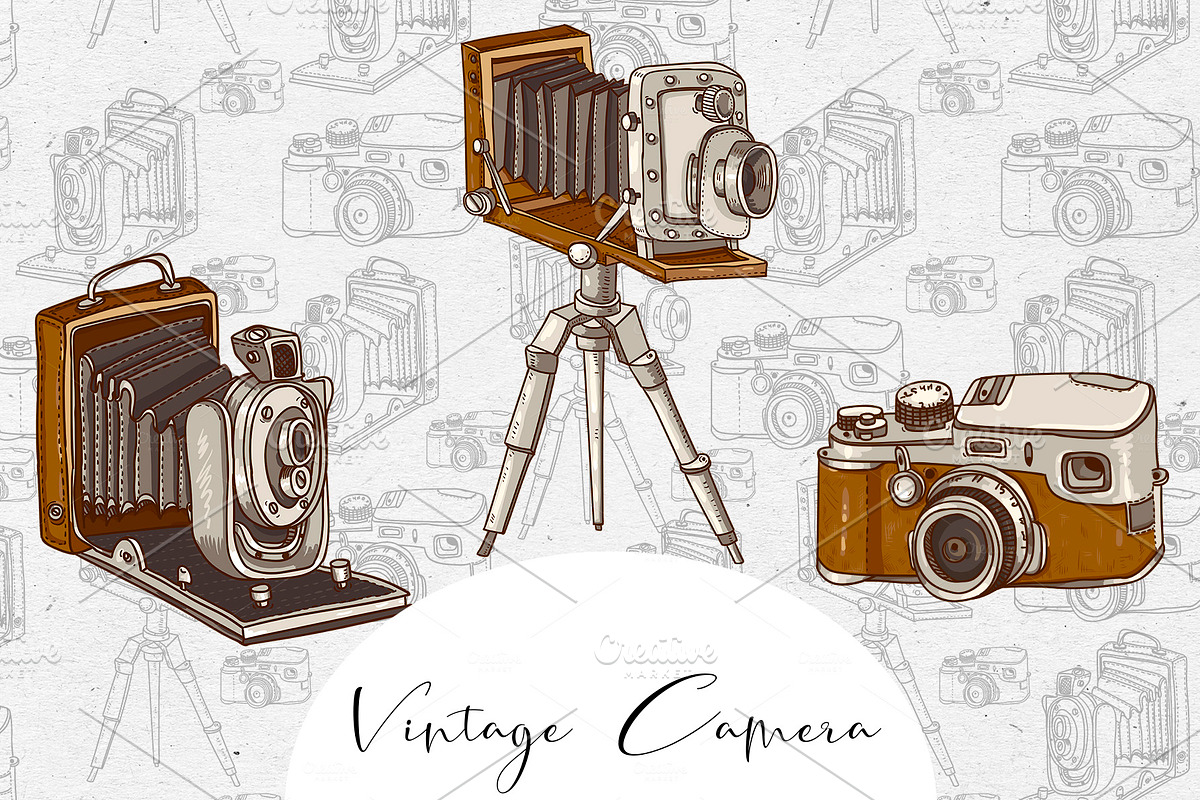 Vintage camera hand drawn clipart in Objects - product preview 8