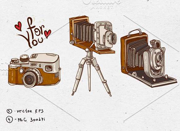 Vintage camera hand drawn clipart in Objects - product preview 1