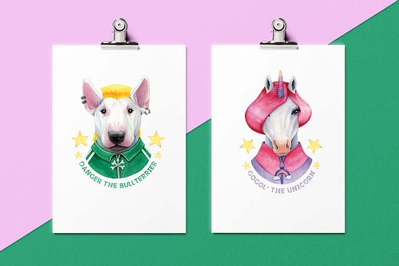 90s style watercolor hipster animals in Illustrations - product preview 3
