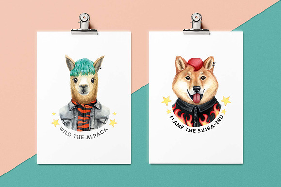 90s style watercolor hipster animals in Illustrations - product preview 4