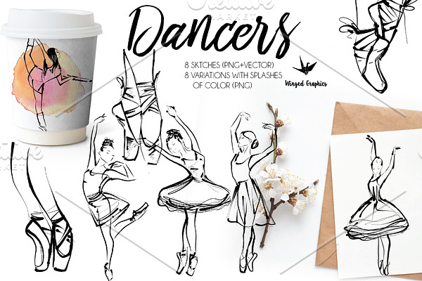 Dancer outlines & splashes of color