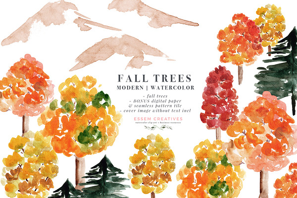 Fall Watercolor Tree Forest Graphics