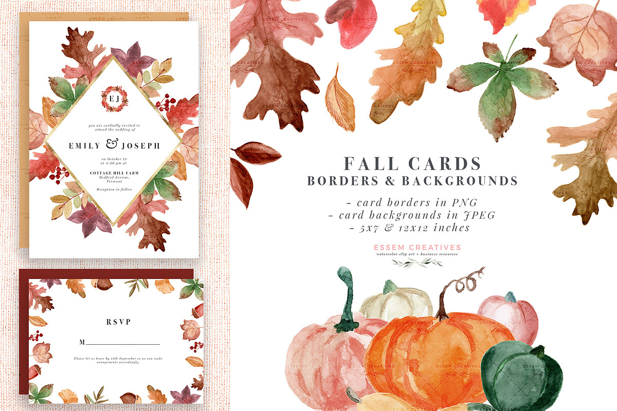 Fall Leaves Card Borders Backgrounds in Illustrations - product preview 8