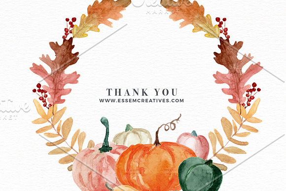 Fall Wreath Watercolor Foliage PNG in Illustrations - product preview 3