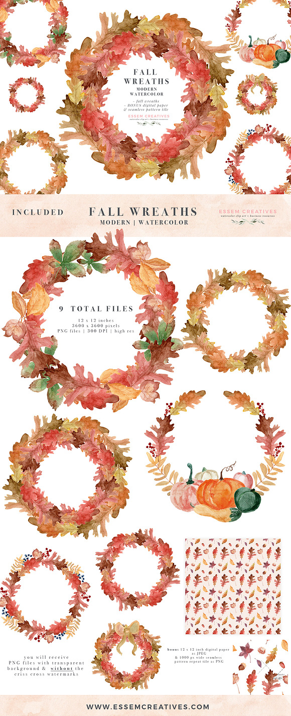 Fall Wreath Watercolor Foliage PNG in Illustrations - product preview 4