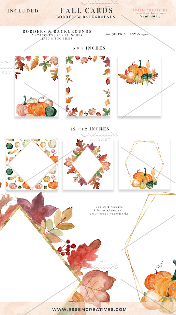 Fall Leaves Card Borders Backgrounds in Illustrations - product preview 2