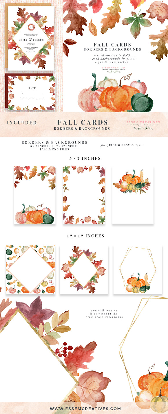 Fall Leaves Card Borders Backgrounds in Illustrations - product preview 4