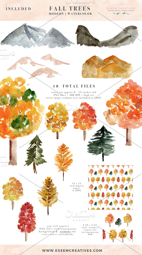 Fall Watercolor Tree Forest Graphics in Illustrations - product preview 1