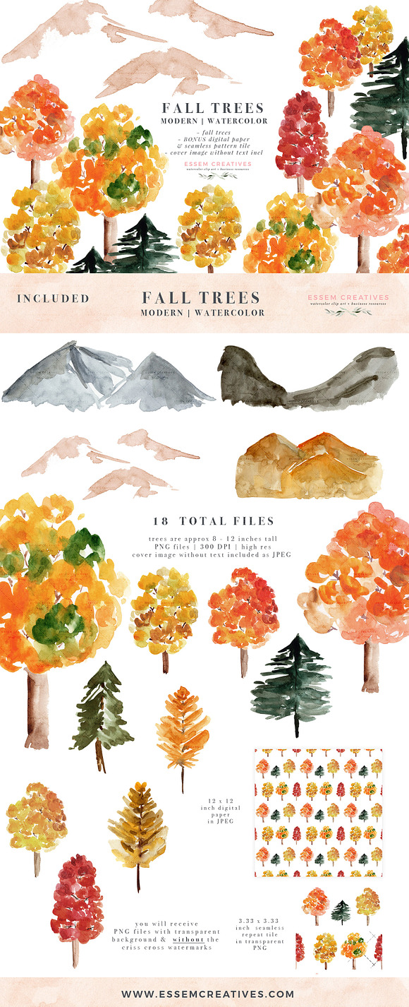 Fall Watercolor Tree Forest Graphics in Illustrations - product preview 4