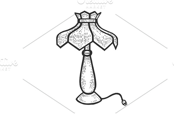 Table lamp sketch engraving vector