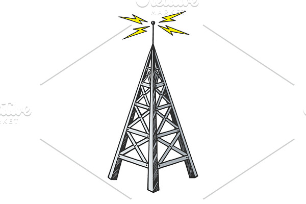 Old radio tower color sketch vector