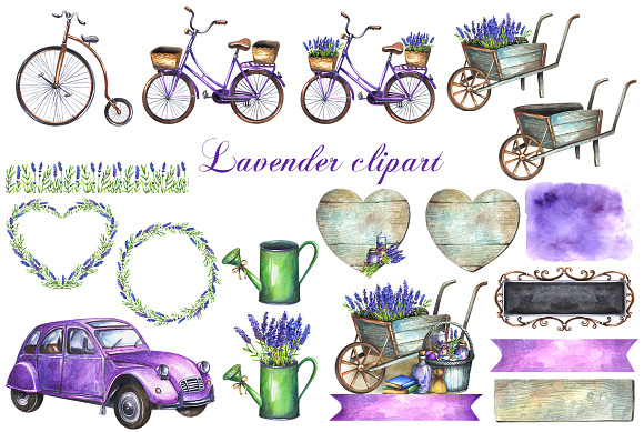 Watercolor lavender clipart in Illustrations - product preview 1