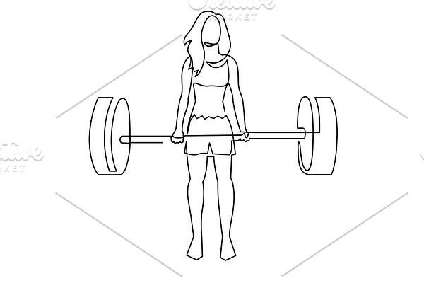 Woman lifting weights one line