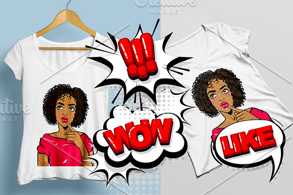 Black woman Pop Art think hmm in Illustrations - product preview 2