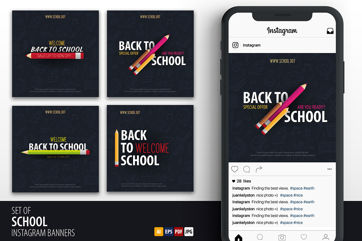 Back to School Creative banners in Instagram Templates - product preview 8