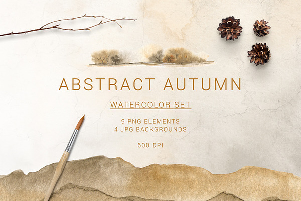 Watercolor abstract autumn set