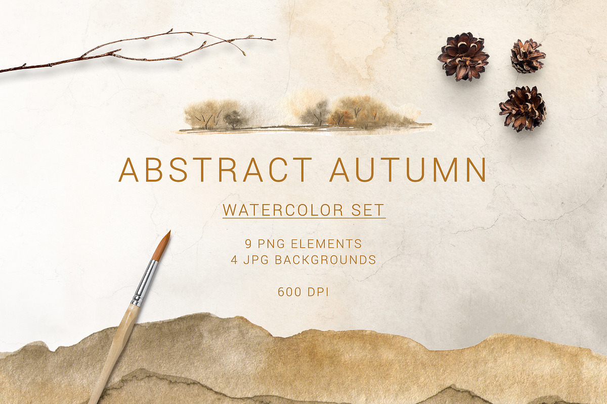 Watercolor abstract autumn set in Textures - product preview 8