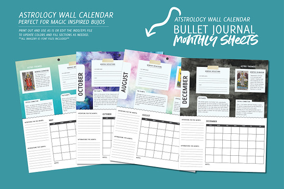 12 Month Astrology Wall Calendar in Stationery Templates - product preview 1