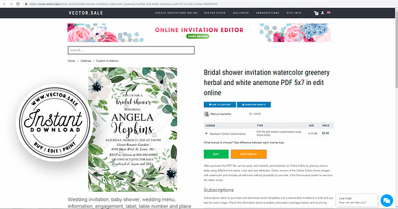 Wedding invitation blue floral in Wedding Templates - product preview 3