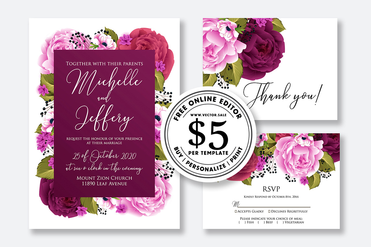 Wedding Invitation marsala peony in Wedding Templates - product preview 8