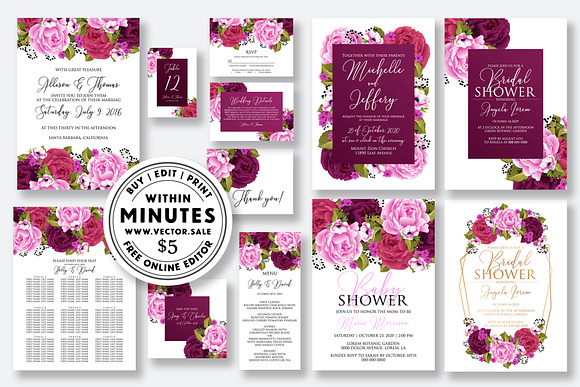 Wedding Invitation marsala peony in Wedding Templates - product preview 1