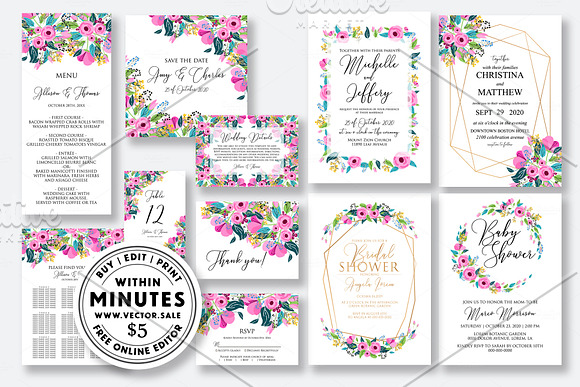 Wedding invitation pink flower in Wedding Templates - product preview 1