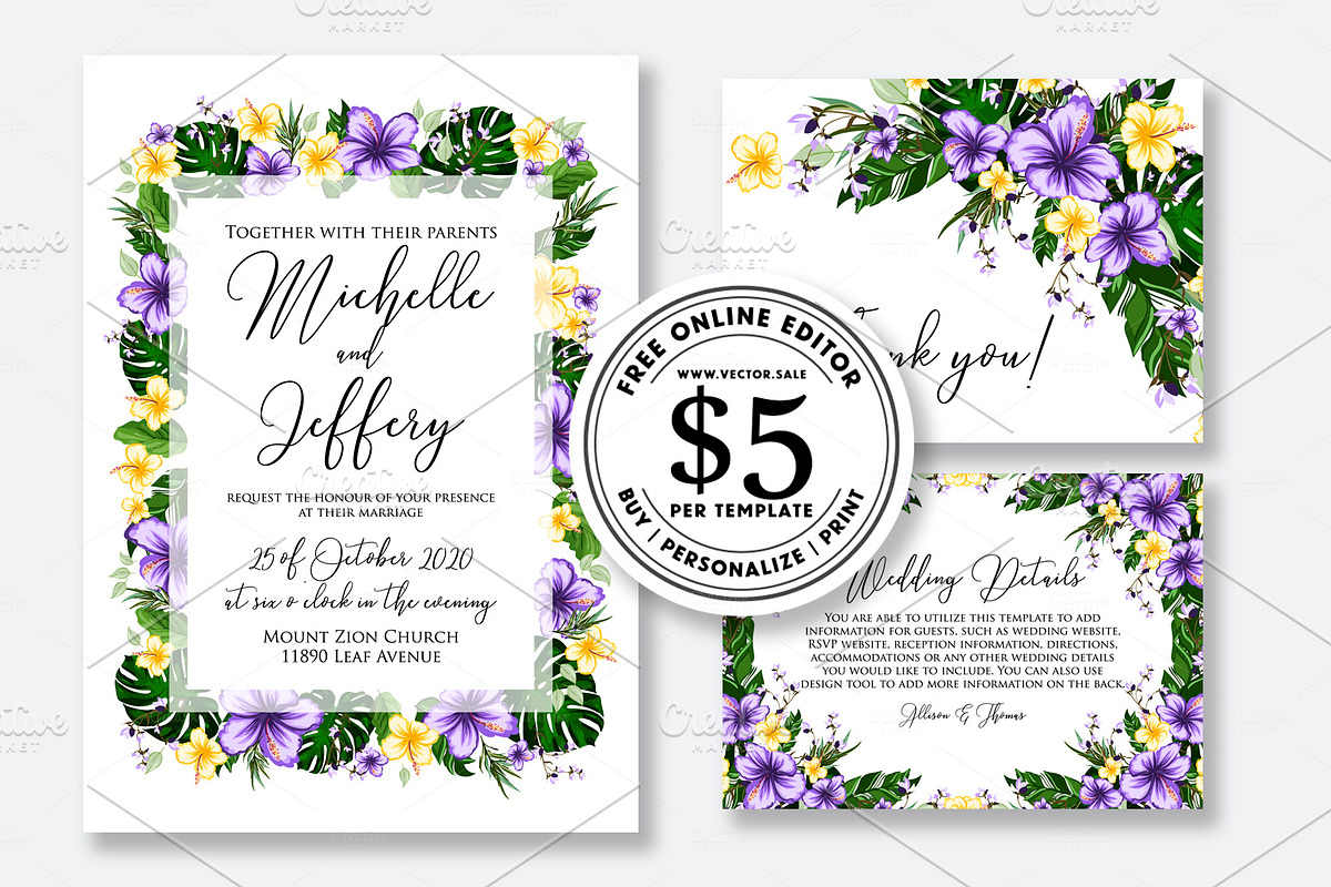 Wedding invitation hibiscus tropical in Wedding Templates - product preview 8