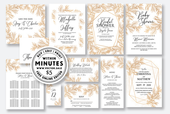 Wedding invitation gold pampas grass in Wedding Templates - product preview 1