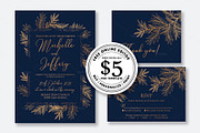 Wedding invitation foil gold blue